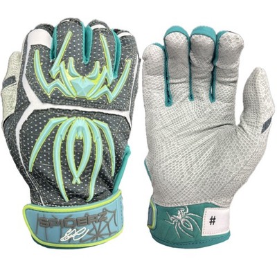 Spiderz ENDITE E Martinez Adult Baseball Batting Gloves - Gray/Teal/White - XXL