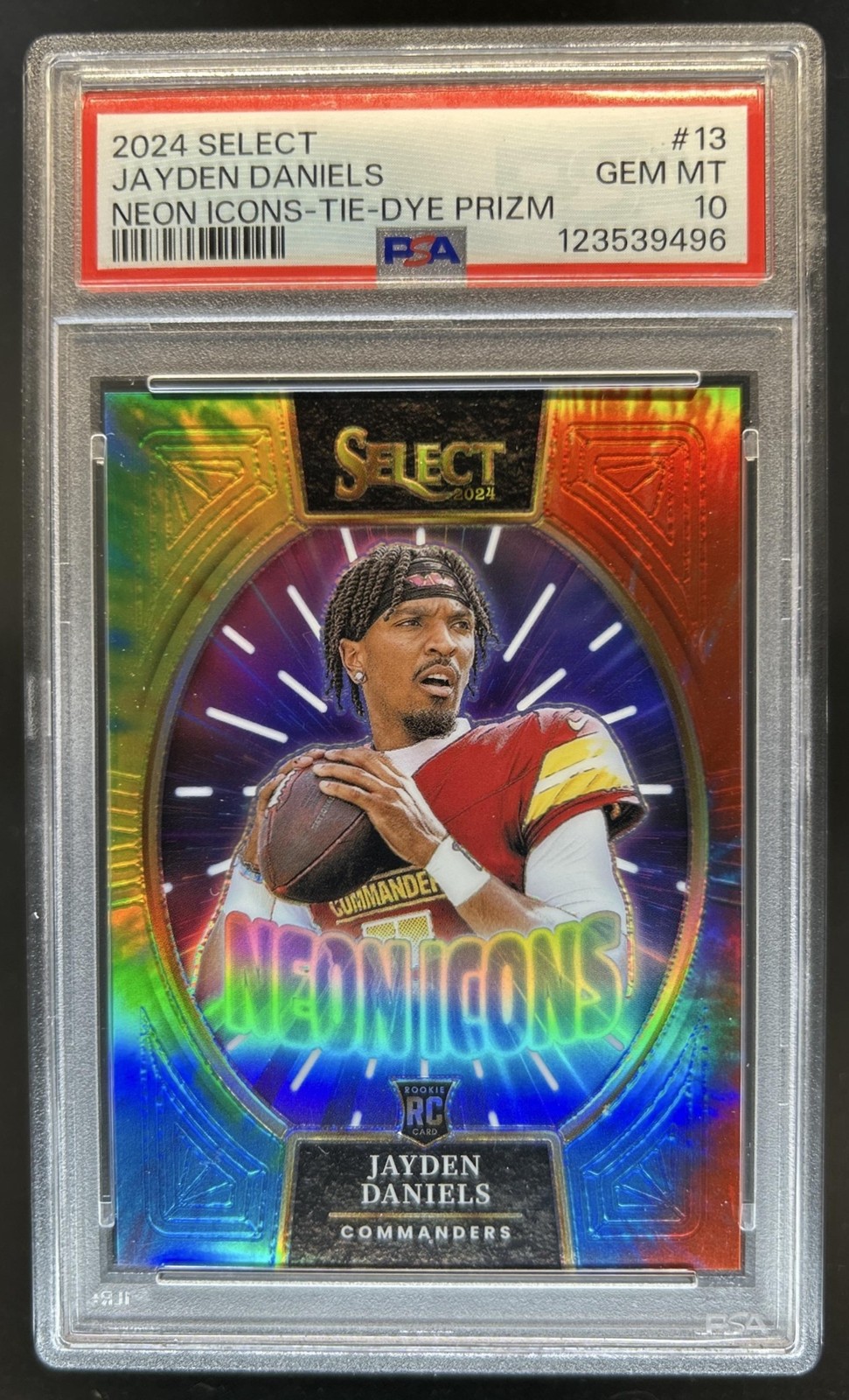 Jayden Daniels Panini Select Neon Icons #13 Tie-Dye Prizm