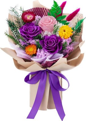Preserved Flowers Bouquets, Forever Roses Bouquets Purple Flowers Gifts for M...