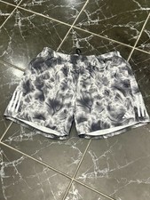 adidas Athletic Shorts Gray White Abstract Mesh 3-Stripe Drawstring L 7in
