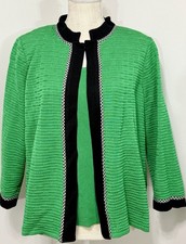 Ming Wang Knit Jacket Top Green Black White Gingham Trim Checkered 2pc Set P L