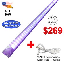 16 Pack T8 4FT UV LED Black Light Fixture 40W For DJ Party Club Christmas D cor