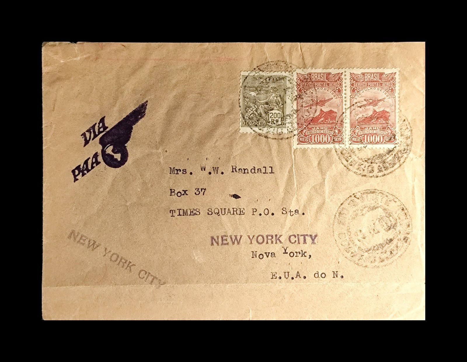 Pan American Airways (PAA) 1931 Cover Brazil Natal to New York by Air Mail