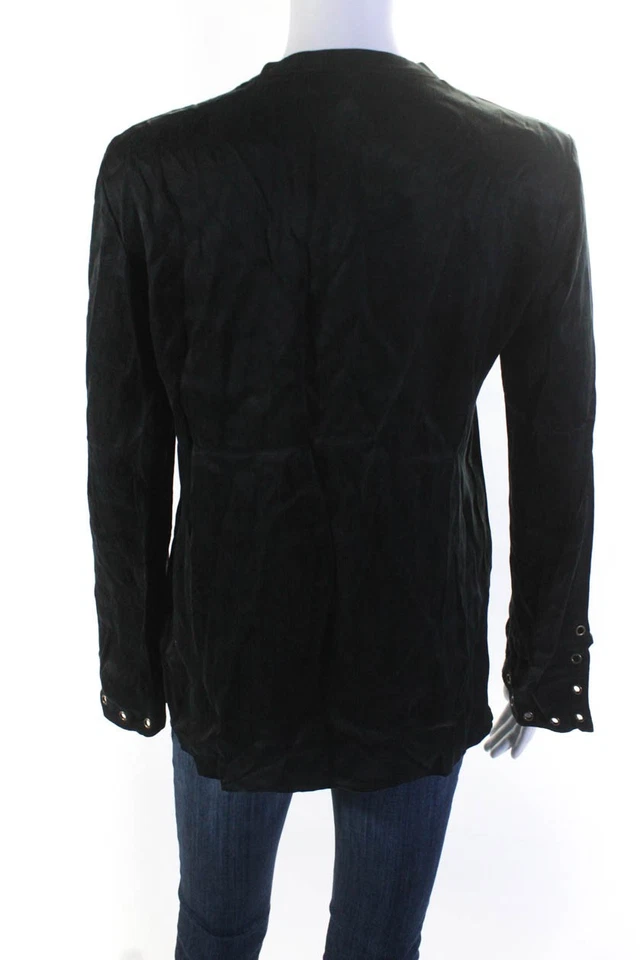 Blusa Pullover Drew Para Mujer Detalle de Ojales Cuello en V Manga Larga Negra Talla XS Foto 3 de 4