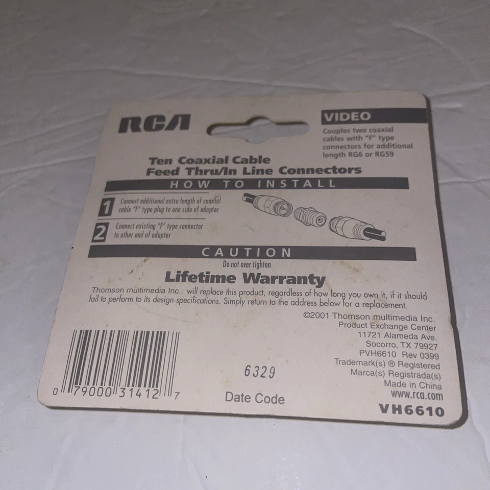 RCA Ten Coaxial Cable Feed Thru/In Line Connectors VH6610 Video - Image 4 of 4