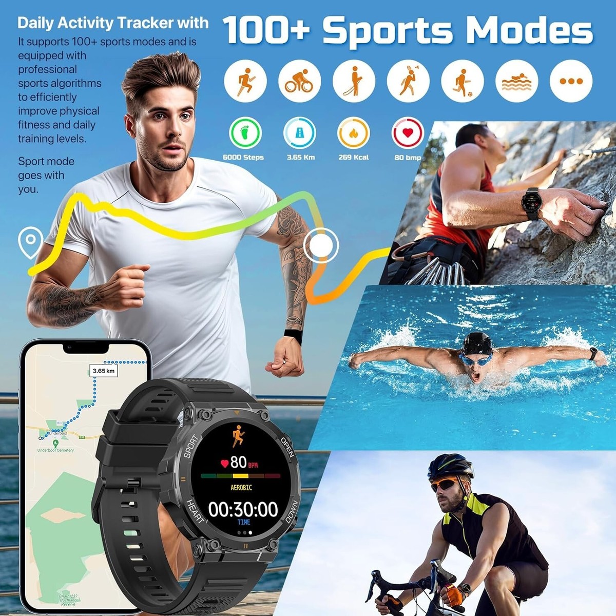 Smart Watch for Men for iOS and Android 1.39” IPS Waterproof 107