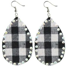 Black White Buffalo Plaid Tear Drop Earrings