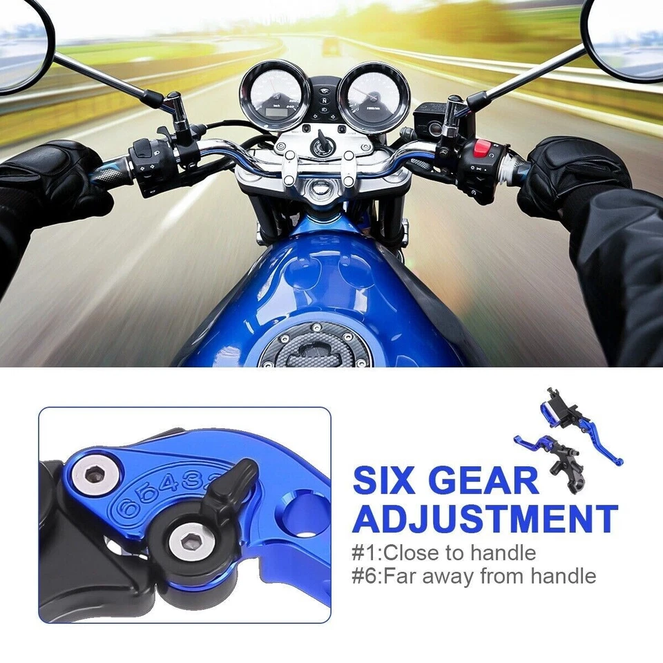 Juego de palancas de depósito cilindro maestro embrague freno CNC moto universal azul 7/8"" Foto 3 de 4