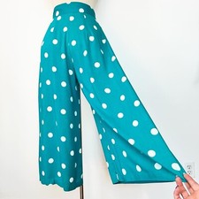 POLKA DOTS 80  s 80s Rayon Teal Vintage Leger Wide Leg Palazzo Gaucho Pants XS 25