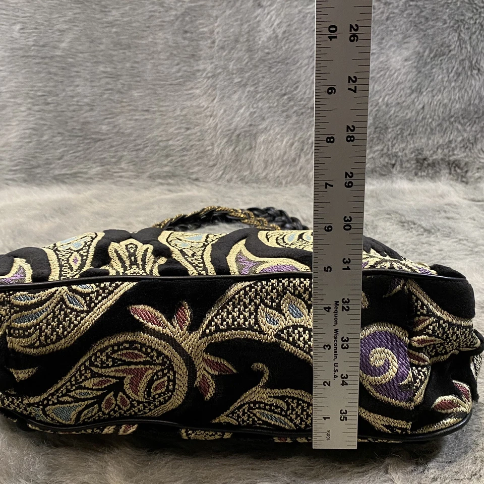 Vintage Maxximum Multicolor Paisley Velour Handbag Chain Leather Braided Straps - Image 4 of 4