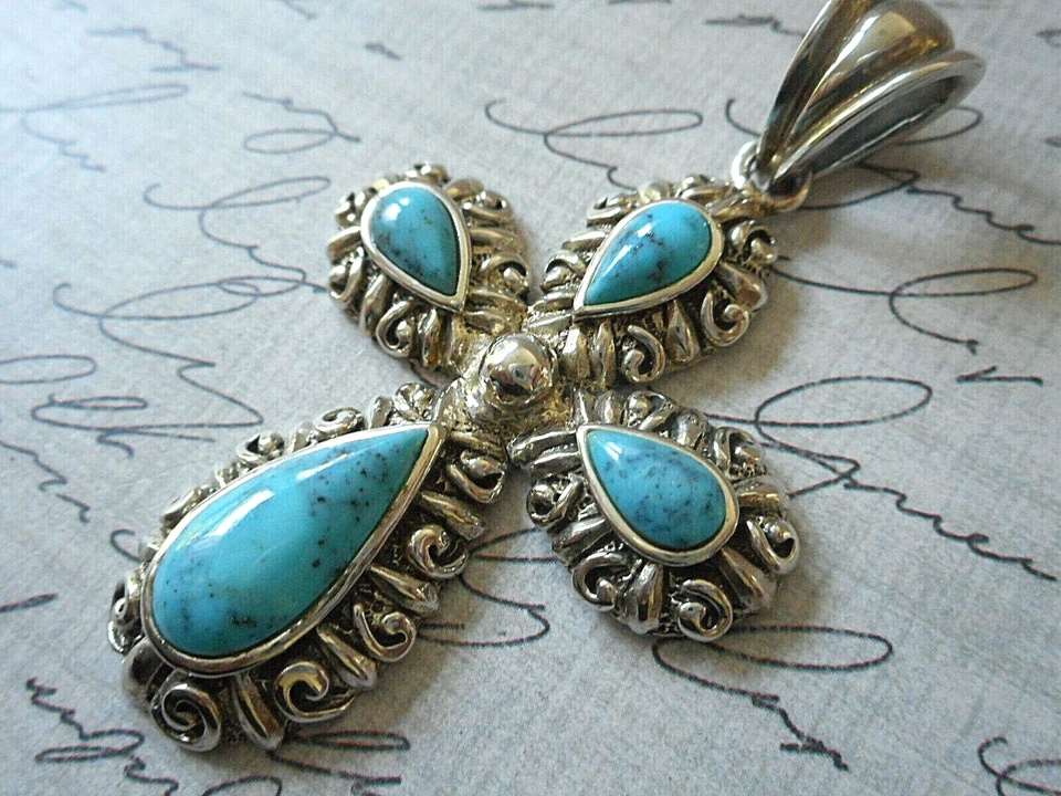 Colgante Cruz Turquesa Azul Ornado Plata de Ley Barse RE18-Z4 Foto 4 de 4