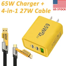 65W Fast Type C Wall Charger, 4-In-1 27W Super Fast Cable For Cell Phone iPad US