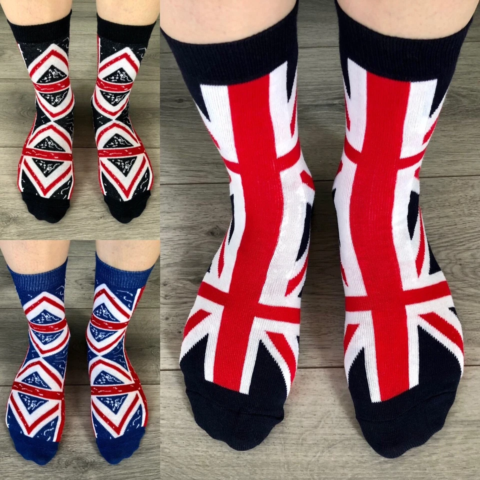 Vintage Unisex Union Jack British Flag Patriotic Socks, Novelty Fun Gift Socks