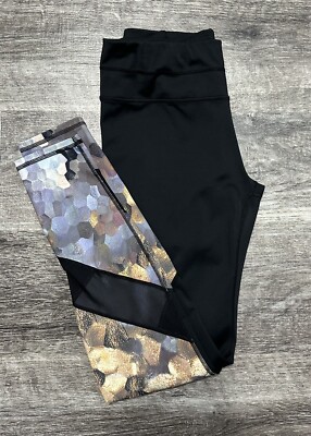 Athleta Asym Black Sona Mesh Leggings Women s Size Small Stretch Active