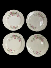 Homer Laughlin Fluffy Rose Dessert Pie Plates Set of 4 - 7 " Platinum Rim