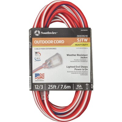 Southwire 2547SWUSA1 25-Feet; Contractor Grade; 12/3; Lighted End Red White a...