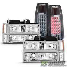 1994-1999 Chevy Ck Truck Chrome Headlamp Setchrome Smd Led Tail Light Set Lr