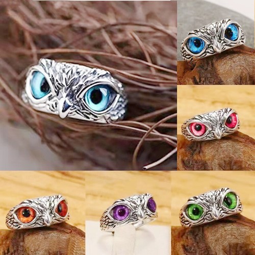 Owl Devil's Eye Ring Vintage Creativity Exaggerated Animal Adjustable Opening - Picture 2 of 22