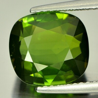 Green Tourmaline 5.56 Ct. VVS Cushion Shape 10.5 x 9.8 Mm. Natural Gem Nigeria