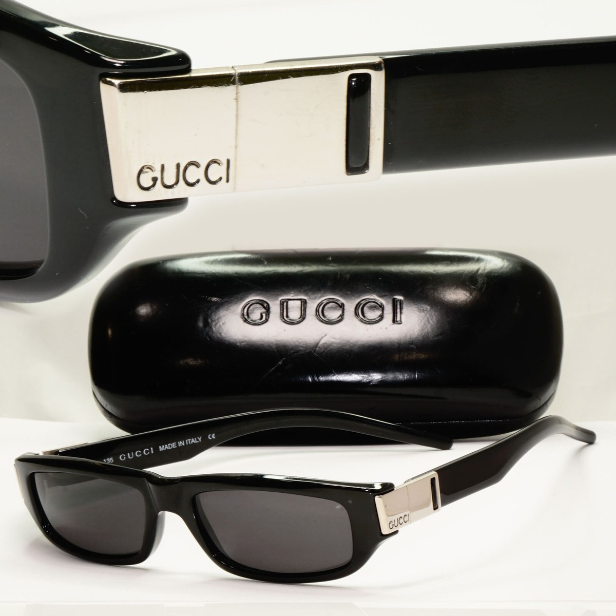 Gucci Sunglasses 1997 Vintage Black Rectangle Silver GG 1153/S D28