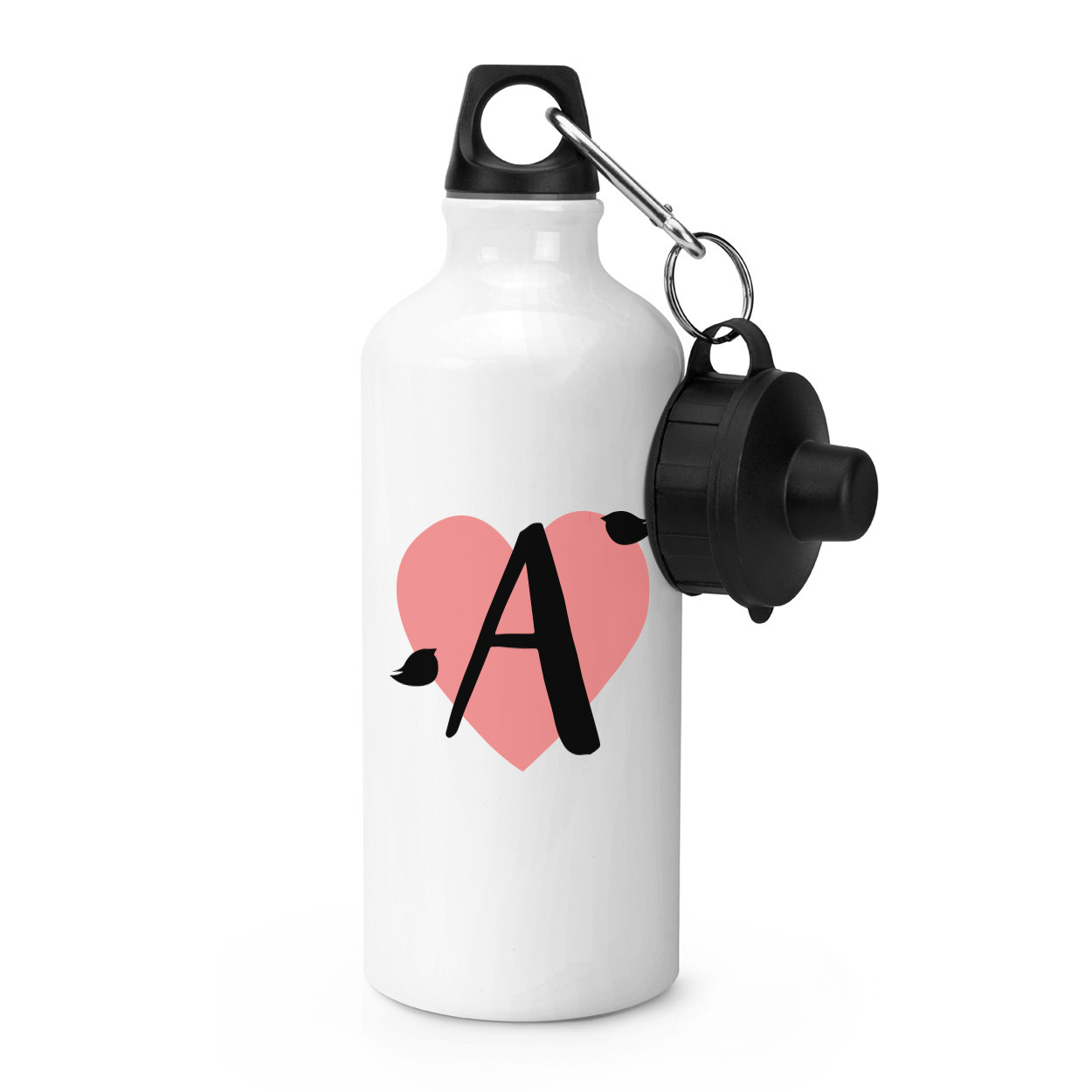 Letter A Heart Alphabet Sports Bottle Drinks Camping Flask Valentines Day