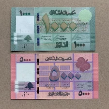 Lebanon 1000 and 5000 Livres Set Banknote Paper Money UNC Currency Lebanese Lot