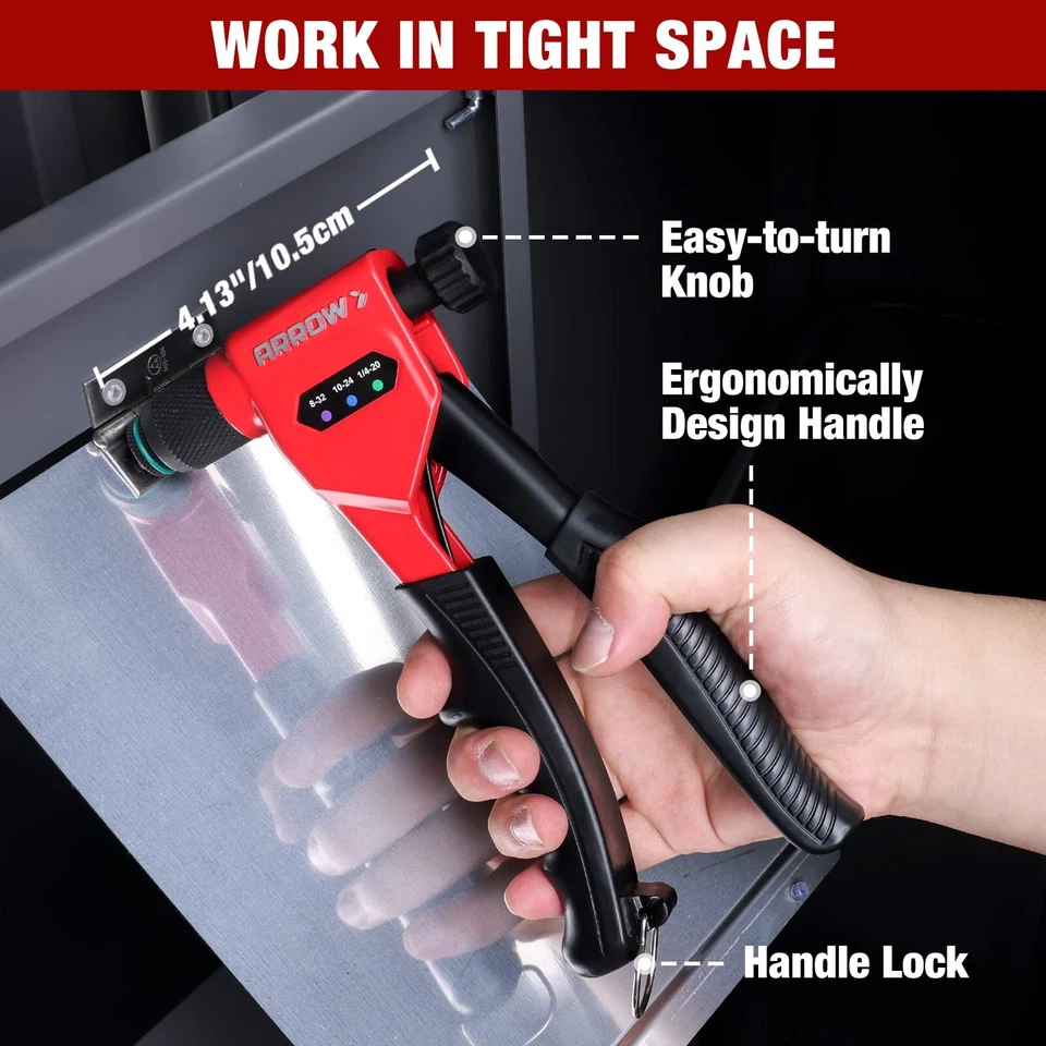 Herramienta de tuerca de remache de flecha Kit de pistola de tuerca de remache de 8" 75 piezas tuercas de remache 3 piezas taladros mandriles de 3 piezas Foto 4 de 4