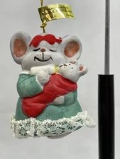 LN Vintage Jasco Caring Critter Chimers BELL Mama Mouse Baby Mice Christmas Tree