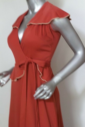 ~VTG 1950s 60s Art Deco Caplet Maxi Wrap Cinnamon Dress - Picture 6 of 12