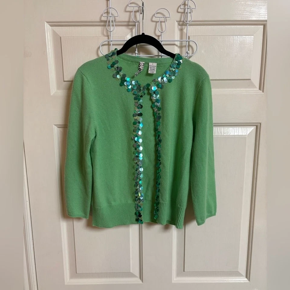 Винтажный Y2K 90-х блестки Barney's Нью-Йорк 100% кашемир крюк глаз кардиган - Изображение 2 из 4