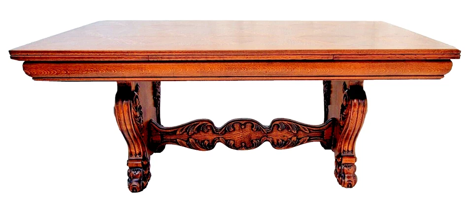 Антикварный декоративный резной дубовый обеденный стол 1930-х годов с когтями и ножками - Изображение 2 из 4