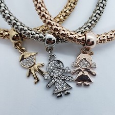 Stackable Kids Play Mother of Three Crystal Charm Stretch Bracelets