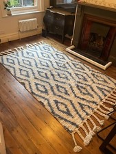Large Moroccan Rug Blue White Vintage Berber