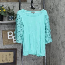DG2 Womens Lace Sleeve Knit Shirt Top 689213 Aqua Blue L