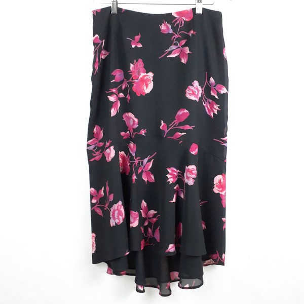 Dolina Skirt Womens Size 10 Black Pink Floral High Low Hem