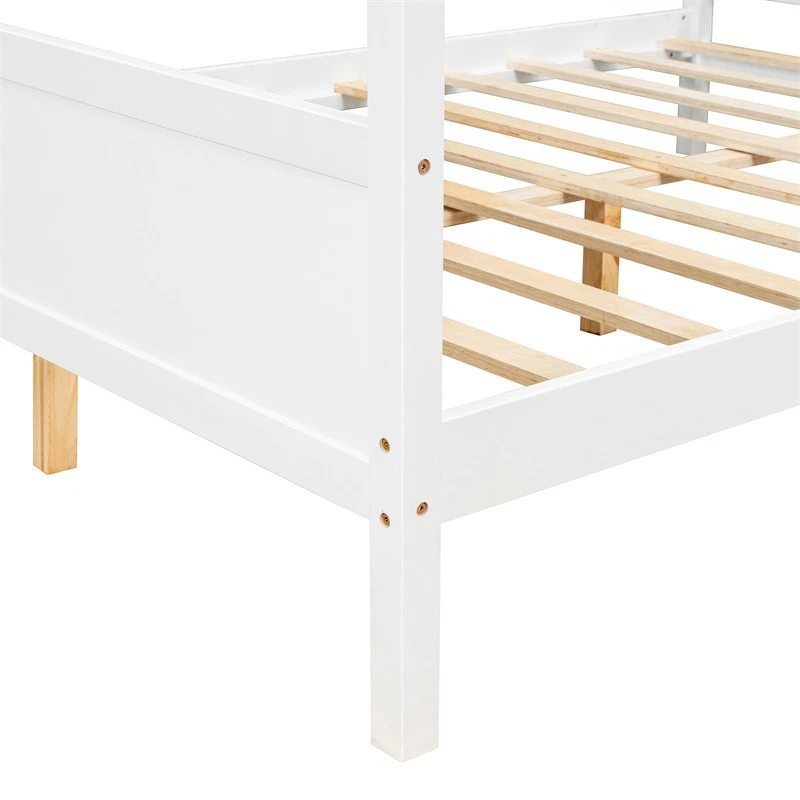 Queen Size Canopy Bed with Headboard and Footboard,Slat Support Leg,White - Image 4 of 4