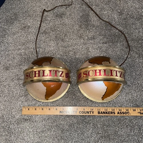 Pair Of Complete Schlitz Beer Globe Bar Light Signs - Vintage - Working