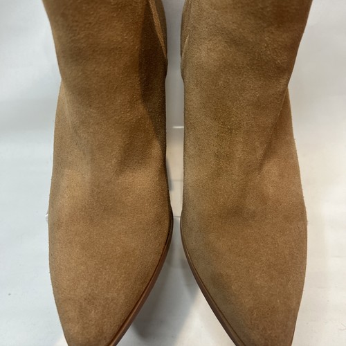Lisa Vicky Women's 8.5M Camel Tan Suede Notch Block Heel Booties EUC - Picture 9 of 9