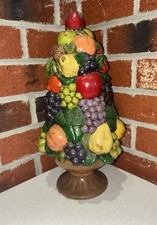 Centro de mesa pedestal vintage de cerámica topiario de frutas de 15" de alto hecho a mano