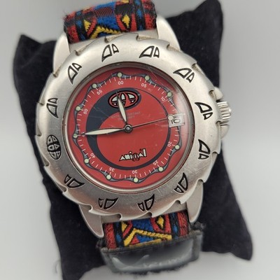 1990s Animal Sports W002 Red Face Date Divers Style 39mm Gents Watch OG Strap 