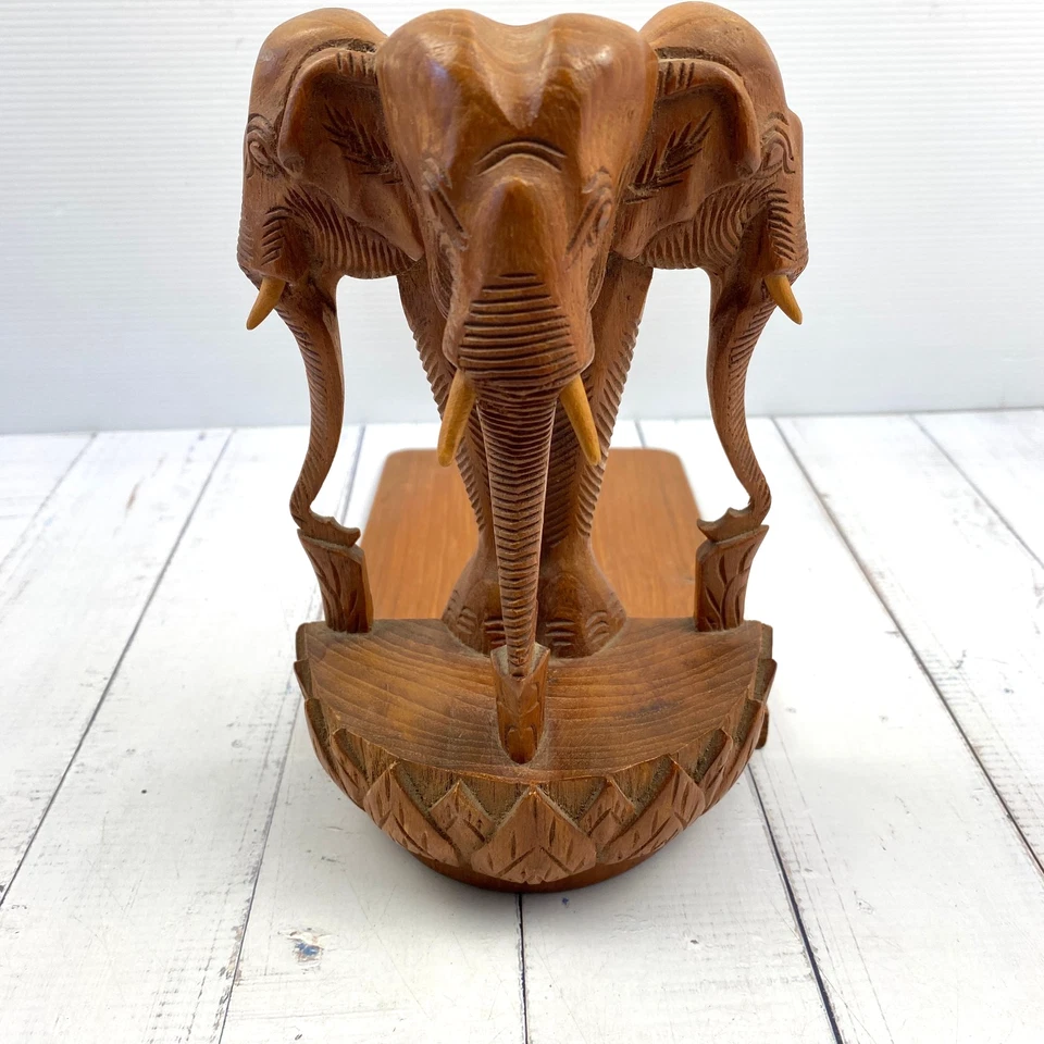 Vintage Hand-Carved Wooden Elephant Bookend Hinged Folding Base 24cm Book End - Image 3 of 4