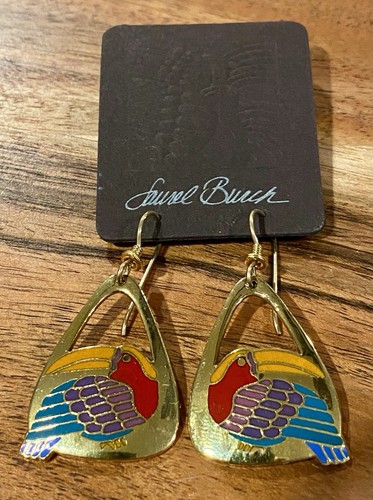 Laurel Burch Multicolor Enamel "Toucan" Dangling Earrings - Picture 2 of 5
