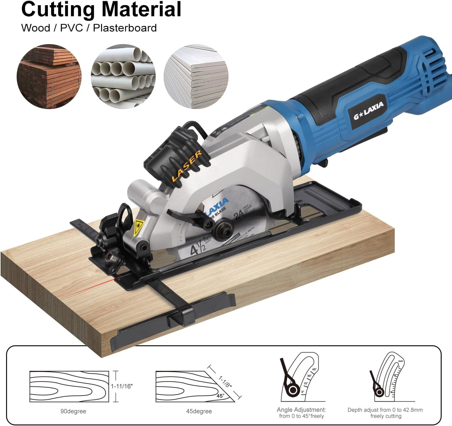 Mini Circular Saw, 4Amp 3500RPM Corded Circular Saw with Laser Guide, Rip Guide,