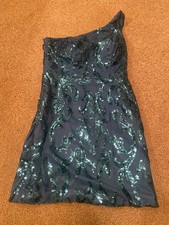 Unbranded One Shoulder Short Sequin Dress in Teal Size 4 Zip side
