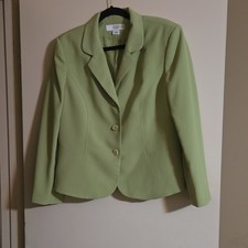 Le Suit Essentials Green Women s Lined 2-Button Blazer Notch Lapel 14