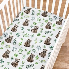 Cute Raccoon Green Leaves Baby Crib Sheets for Girl Boy 52"x28" Mother Baby R...