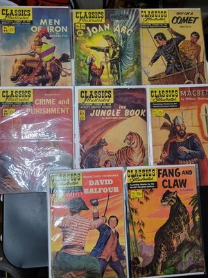 Classics Illustrated Comics Lot (8) Joan of Arc Jungle Book Macbeth Men of Iron