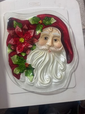 Cracker Barrel Christmas Glass Platter Plate 13'' Santa Face (Season Of Peace) 