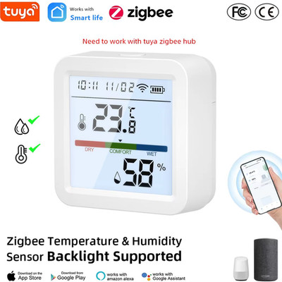 Zigbee Temperature and Humidity Sensor with Tuya APP Control LCD Screen Works wi