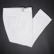 Custom Seersucker Gurkha Trousers Mens 33x28 Solid White Pleated Cotton Pants  